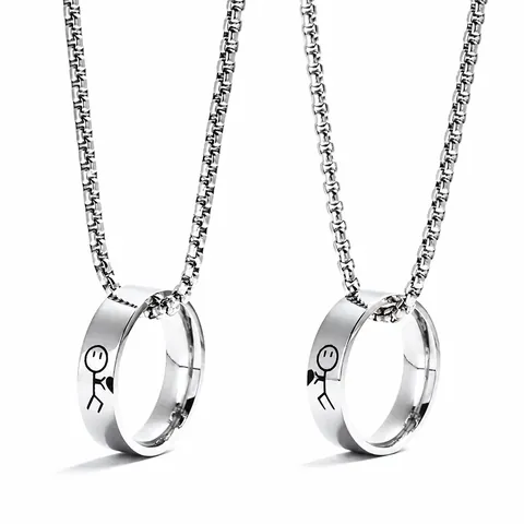 Minimalistische Edelstahl Strichmännchen Herz Anhänger Halskette Für Paare Trendiger Silber Polierter Passender Schmuck Geschenk Für Damen Herren