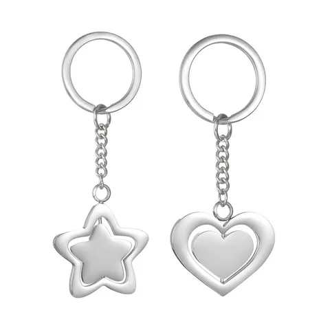 Portachiavi Geometrico in Acciaio Inossidabile Argento Stella Cuore Farfalla Ciondolo Tondo Portachiavi Arte Moderna Unisex