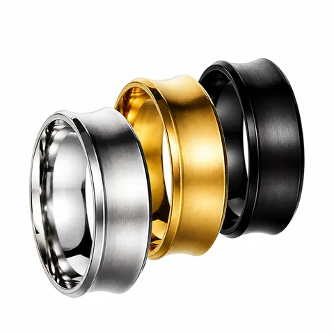 Bague en Forme de U en Acier Inoxydable pour Hommes 8mm Métal Brossé Minimaliste Bijoux Anneau Or Argent Noir