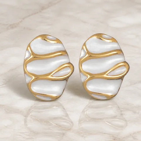 Vintage Stainless Steel Enamel Earrings For Women Chic Irregular Oval Heart Geometric Stud Earrings Gold Silver Fashion Jewelry