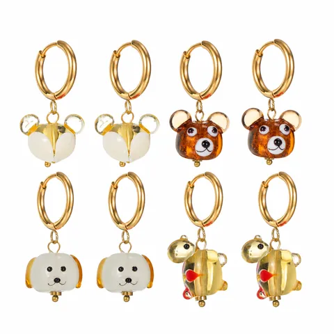 Boucles d'Oreilles Créoles avec Pendentif Animal en Acier Inoxydable pour Femmes Canard Ours Dauphin Dessin Animé Cadeau Bijoux