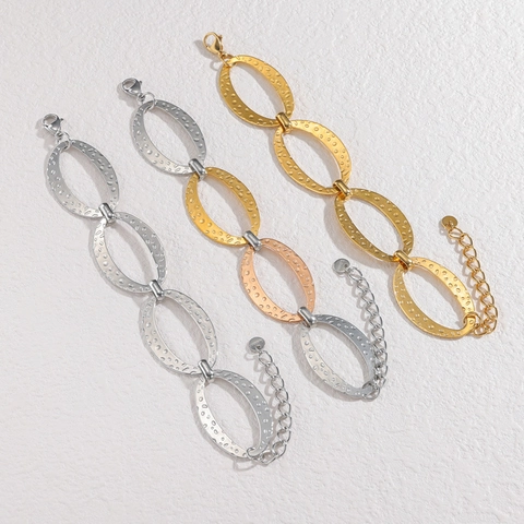 Ensemble de Bijoux Chaîne Épaisse en Acier Inoxydable Minimaliste Texture Martelée Collier Bracelet à Maillons Ovales Or Argent Femme Bijoux