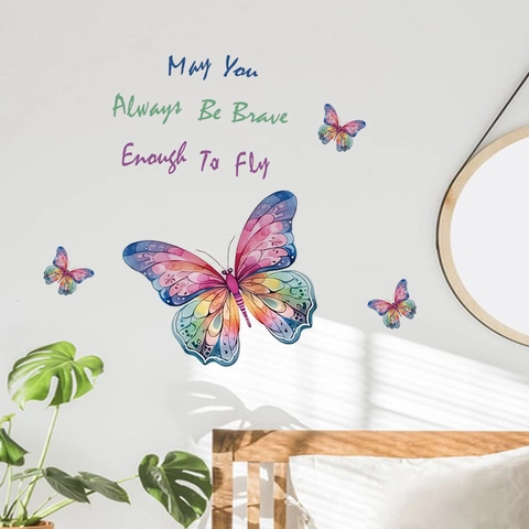 Inspirierende Schmetterling Zitat Wandaufkleber Aquarell Bunte Schmetterling Alphabet PVC Wandtattoos Für Kinder Mädchen Schlafzimmer