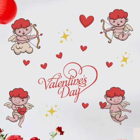 Valentinstag Amor Herz Wandaufkleber PVC Selbstklebend Dekoration Für Schlafzimmer Wohnzimmer Romantische Heimdekor