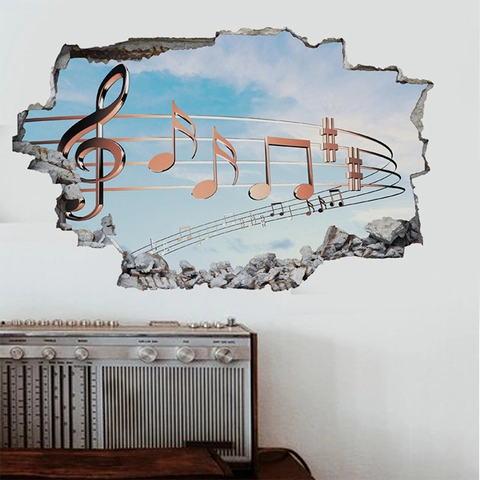 Pegatina de Pared 3D Pared Rota Notas Musicales PVC Impermeable Símbolo Musical Vórtice Cielo para Decoración de Sala
