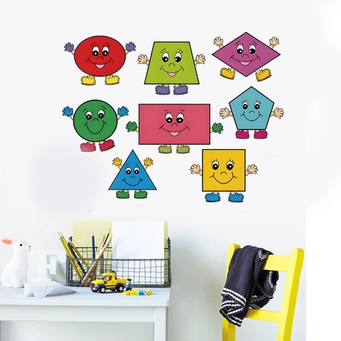 Adesivi Murali con Forme Geometriche a Fumetti per Cameretta Bambini Soggiorno in PVC Rimovibile Forme Educative Casa
