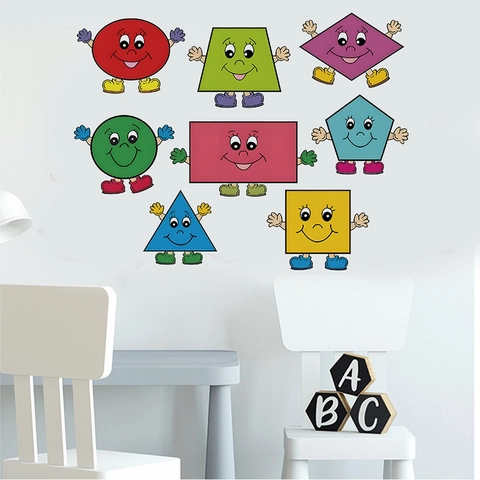 Adesivi Murali con Forme Geometriche a Fumetti per Cameretta Bambini Soggiorno in PVC Rimovibile Forme Educative Casa