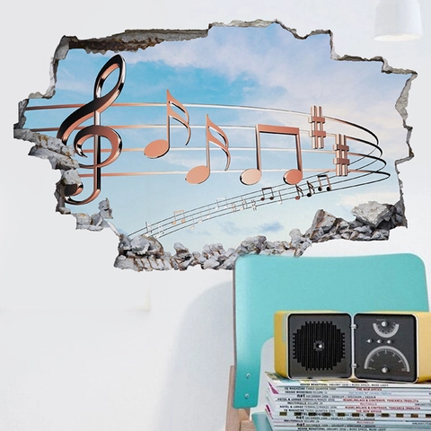 Pegatina de Pared 3D Pared Rota Notas Musicales PVC Impermeable Símbolo Musical Vórtice Cielo para Decoración de Sala