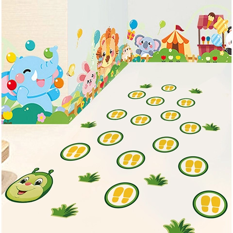 Cartoon Raupe Fußabdrücke Bodenaufkleber Abnehmbare PVC Wasserdichte Selbstklebende Aufkleber Kinderzimmer Kindergarten Deko