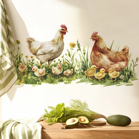 Pegatinas de Pared Animales de Granja Impermeable PVC Pollo Vaca Patrón Calcomanías para Cocina Comedor Decoración Hogar