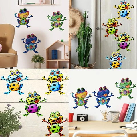 Adesivi Murali a Forma di Rana Colorata in Cartone Animato PVC Rimovibili DIY Decalcomanie Animali per Soggiorno Camera Bambini