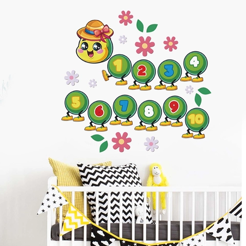 Cartoon Raupe Nummer 1-10 Wandaufkleber Abnehmbare PVC DIY Grüne Pädagogische Wandtattoo Für Kinderzimmer Dekor