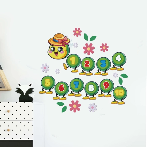Cartoon Raupe Nummer 1-10 Wandaufkleber Abnehmbare PVC DIY Grüne Pädagogische Wandtattoo Für Kinderzimmer Dekor