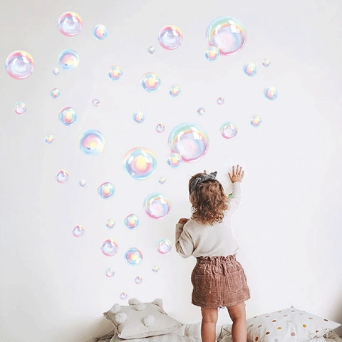 Ocean Watercolor Colorful Bubble Wall Decals Iridescent Soap Bubble Wall Stickers For Kids Bathroom Bedroom Nursery Room Decor