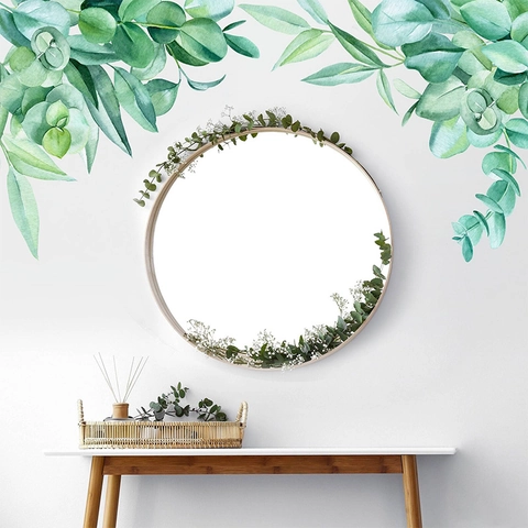 Modernes Aquarell Eukalyptusblätter Wandtattoo Frischer Nordischer Stil Abnehmbare PVC Pflanzen Wandsticker Für Schlafzimmer Wohnzimmer