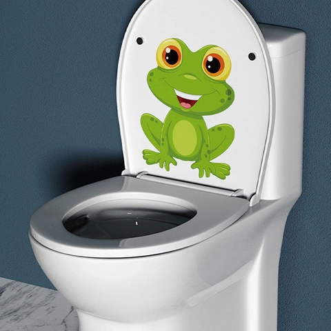 Lindo Adhesivo para Inodoro de Rana de Dibujos Animados Removible Impermeable PVC Calcomanía de Baño Arte de Pared Animal Decoración Hogar Tapa