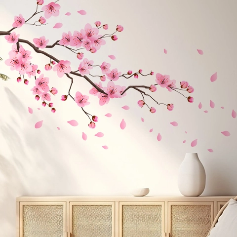 Adesivi Murali Ramo di Ciliegio Rosa PVC Decalcomania Murale Petali di Fiori Rimovibili Per Camera da Letto Soggiorno Decorazioni Casa