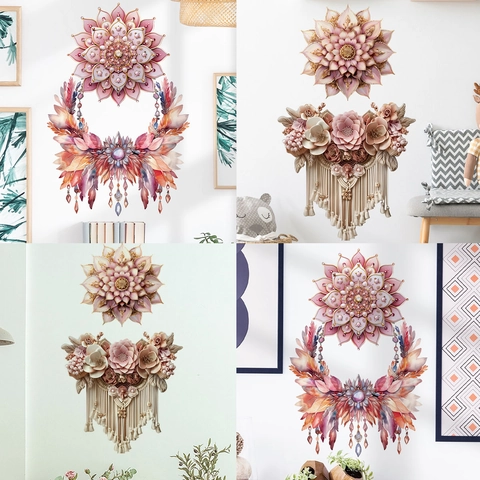 Böhmische Mandala Blume Feder Quaste Wandtattoo PVC Wasserdicht Abnehmbare Wandaufkleber Für Haus Badezimmer Schlafzimmer Deko