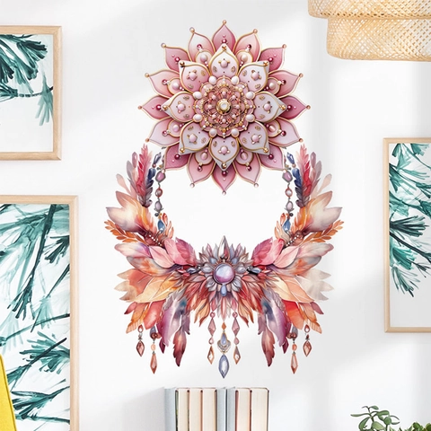 Böhmische Mandala Blume Feder Quaste Wandtattoo PVC Wasserdicht Abnehmbare Wandaufkleber Für Haus Badezimmer Schlafzimmer Deko