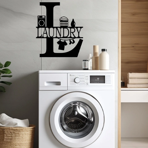 Laundry Room Wall Sticker Large Letter L Design Removable PVC Decal For Laundry Room Home Decor Washing Machine Sign