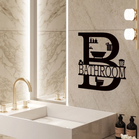 Adesivo Murale Creativo in PVC Nero per Bagno Lettera B Simboli Bagno Impermeabile Autoadesivo Decorazione Minimalista per la Casa