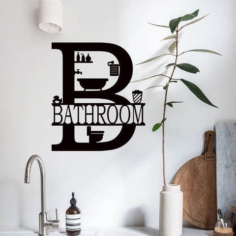 Adesivo Murale Creativo in PVC Nero per Bagno Lettera B Simboli Bagno Impermeabile Autoadesivo Decorazione Minimalista per la Casa