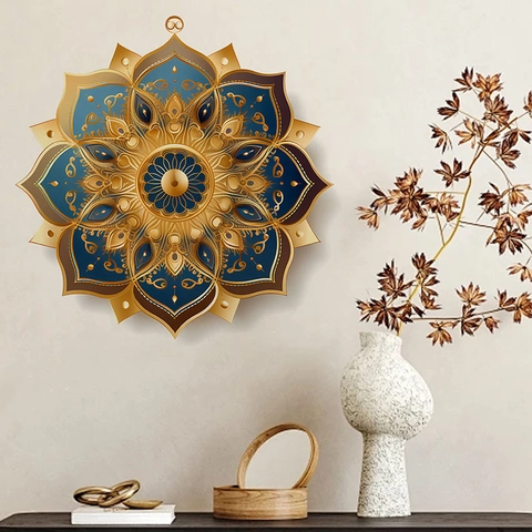 Mandala Wall Sticker Blue Gold Geometric Floral Pattern PVC Self Adhesive Home Decor Decal For Living Room Bedroom Office