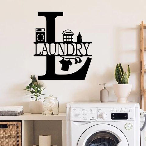 Laundry Room Wall Sticker Large Letter L Design Removable PVC Decal For Laundry Room Home Decor Washing Machine Sign