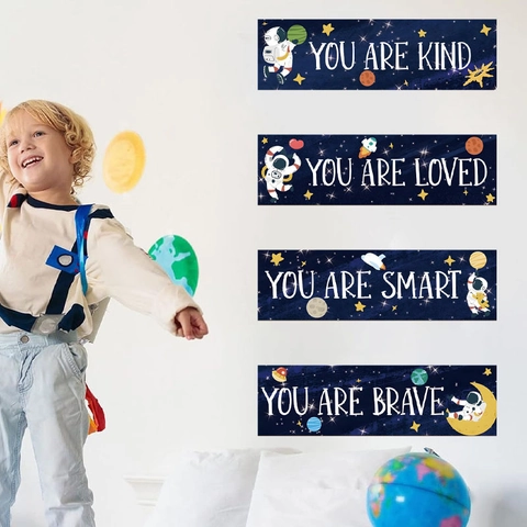 Inspirational Space Astronaut Mermaid Jungle Game Wall Stickers For Kids Room Decor Waterproof PVC Self Adhesive Wall Mural