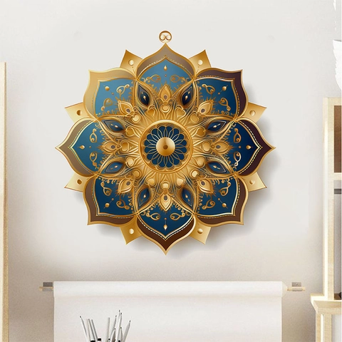Mandala Wall Sticker Blue Gold Geometric Floral Pattern PVC Self Adhesive Home Decor Decal For Living Room Bedroom Office