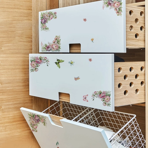 Aquarell Blumen Schmetterling Wandaufkleber PVC Möbel Schrank Schublade Aufkleber Selbstklebend Wasserdicht Home Decor Verschönerung Schrankaufkleber