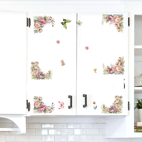 Aquarell Blumen Schmetterling Wandaufkleber PVC Möbel Schrank Schublade Aufkleber Selbstklebend Wasserdicht Home Decor Verschönerung Schrankaufkleber