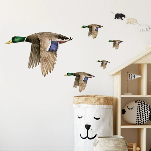 Aquarel Vliegende Wilde Eend Wandstickers Verwijderbare PVC Dier Huis Decor Decals Voor Kinderkamer Woonkamer Noords Stijl