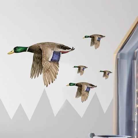 Aquarel Vliegende Wilde Eend Wandstickers Verwijderbare PVC Dier Huis Decor Decals Voor Kinderkamer Woonkamer Noords Stijl