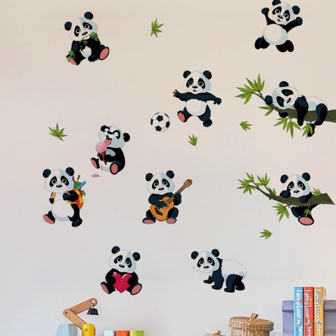 Cute Cartoon Panda Wall Stickers Removable PVC Animal Wall Decals For Kids Room Bedroom Home Decor DIY Panda Stickers