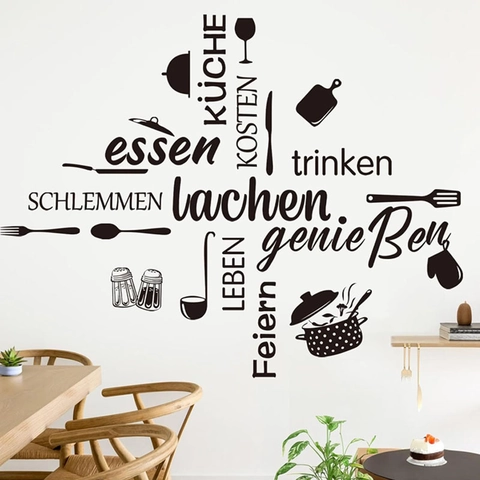 Modern Minimalist German Kitchen Wall Decal Kitchenware Icons Removable PVC Wall Stickers Black Dining Room Decoration
