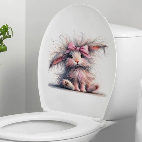 Easter Bunny Toilet Sticker Pink Bow Removable PVC Waterproof Bathroom Decal Modern Decorative Wall Sticker Home Decor