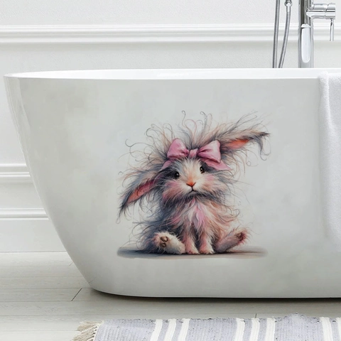 Easter Bunny Toilet Sticker Pink Bow Removable PVC Waterproof Bathroom Decal Modern Decorative Wall Sticker Home Decor