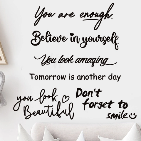 Inspirierende Englische Zitate Wandtattoo PVC Abnehmbar DIY Motivationssprüche Aufkleber Für Wohnzimmer Schlafzimmer Büro Home Dekor Schwarz