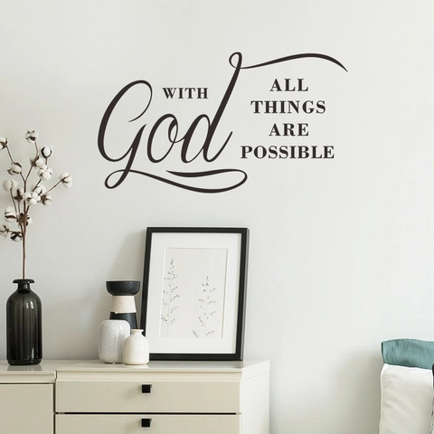 With God All Things Are Possible Muursticker Religieuze Quote PVC Waterdichte Decal Voor Woonkamer Slaapkamer Decoratie