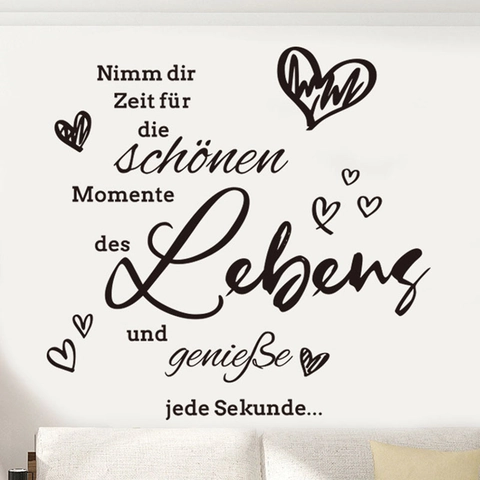 German Inspirational Phrases Heart Wall Sticker Removable PVC Quote Decal For Living Room Bedroom Office Home Decor