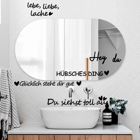 German Motivational Quotes Wall Stickers Lebe Liebe Lache PVC Waterproof Vinyl Mirror Decal For Living Room Bathroom Decor