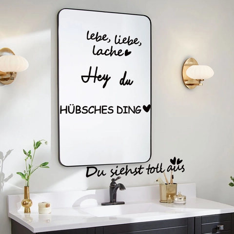 German Motivational Quotes Wall Stickers Lebe Liebe Lache PVC Waterproof Vinyl Mirror Decal For Living Room Bathroom Decor