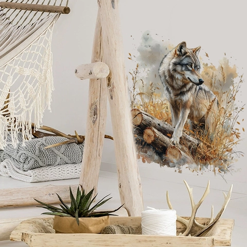 Watercolor Brown Wolf Wall Sticker PVC Self Adhesive Removable Animal Mural For Living Room Bedroom Minimalist Nature Home Decor
