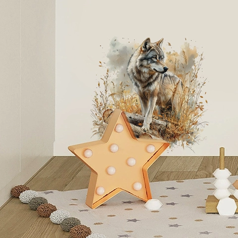 Watercolor Brown Wolf Wall Sticker PVC Self Adhesive Removable Animal Mural For Living Room Bedroom Minimalist Nature Home Decor