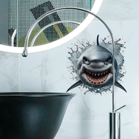 3D Visual Shark Wall Sticker Removable PVC Decorative Mural For Bathroom Toilet Lid Living Room Modern Home Decor