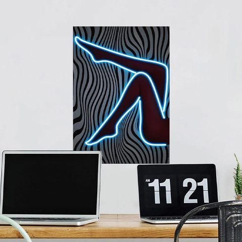 Modern Neon Blau Beine Silhouette PVC Wandtattoo Selbstklebend Abnehmbar Abstrakt Wellen Wandbild Für Wohnzimmer Kunst Aufkleber