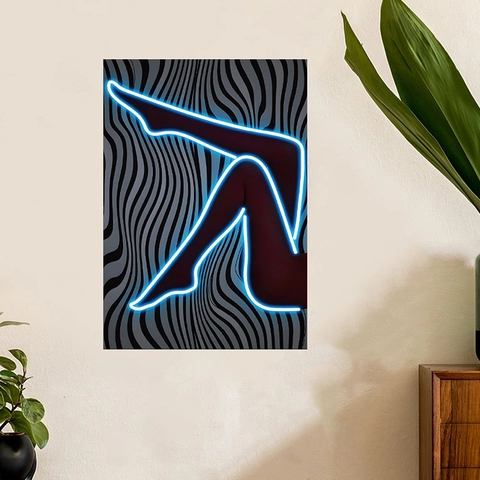 Modern Neon Blau Beine Silhouette PVC Wandtattoo Selbstklebend Abnehmbar Abstrakt Wellen Wandbild Für Wohnzimmer Kunst Aufkleber