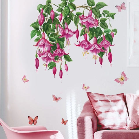Fuchsien Blumen Schmetterling Wandtattoo Abnehmbare PVC Home Art Aufkleber Dekoration Für Wohnzimmer Schlafzimmer Flur
