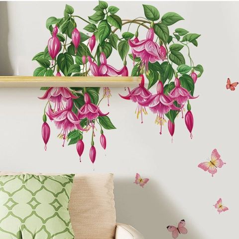 Fuchsien Blumen Schmetterling Wandtattoo Abnehmbare PVC Home Art Aufkleber Dekoration Für Wohnzimmer Schlafzimmer Flur
